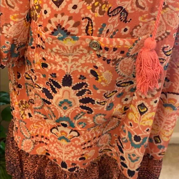 🌹As U Wish • Boho Coral Floral Spring Summer DEEP VEE Mini Dress - Picture 4 of 12